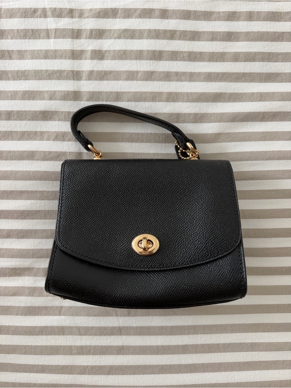 Coach Black Leather Top Handle Satchel with Gold Hardware